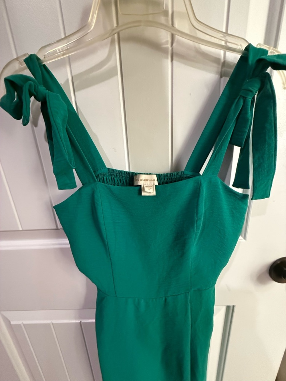 Monteau Los Angeles Green Tie Strap Midi Dress Size Small Smocked Back - Picture 10 of 14